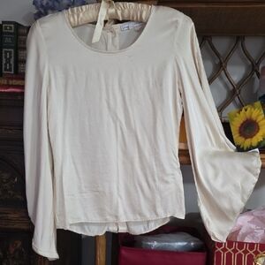 $150 YFB Elegant Viscise Rayon Flare Belle Sleeve Ivory Cream Women's Blouse Top